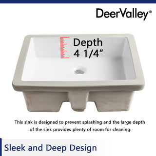White Ceramic Rectangular Lavatory Undermount Bathroom Sink with Overflow