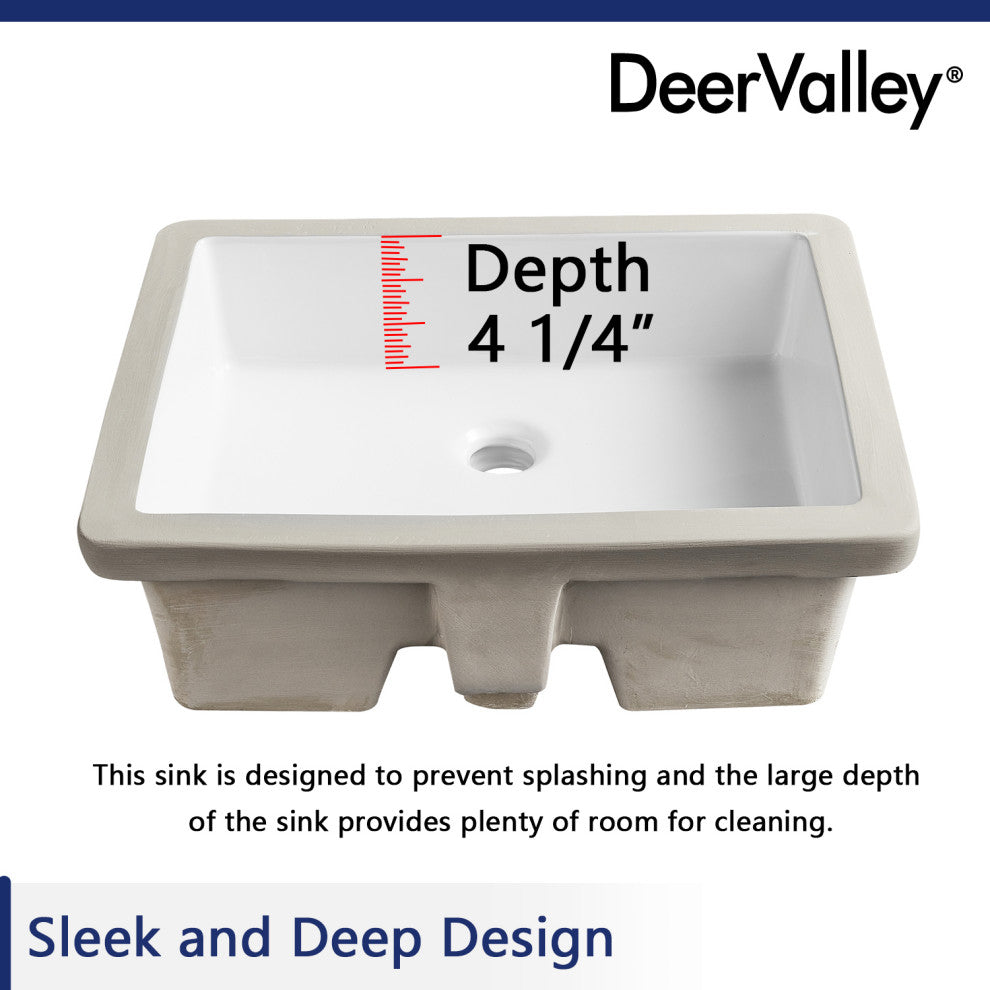 White Ceramic Rectangular Lavatory Undermount Bathroom Sink with Overflow