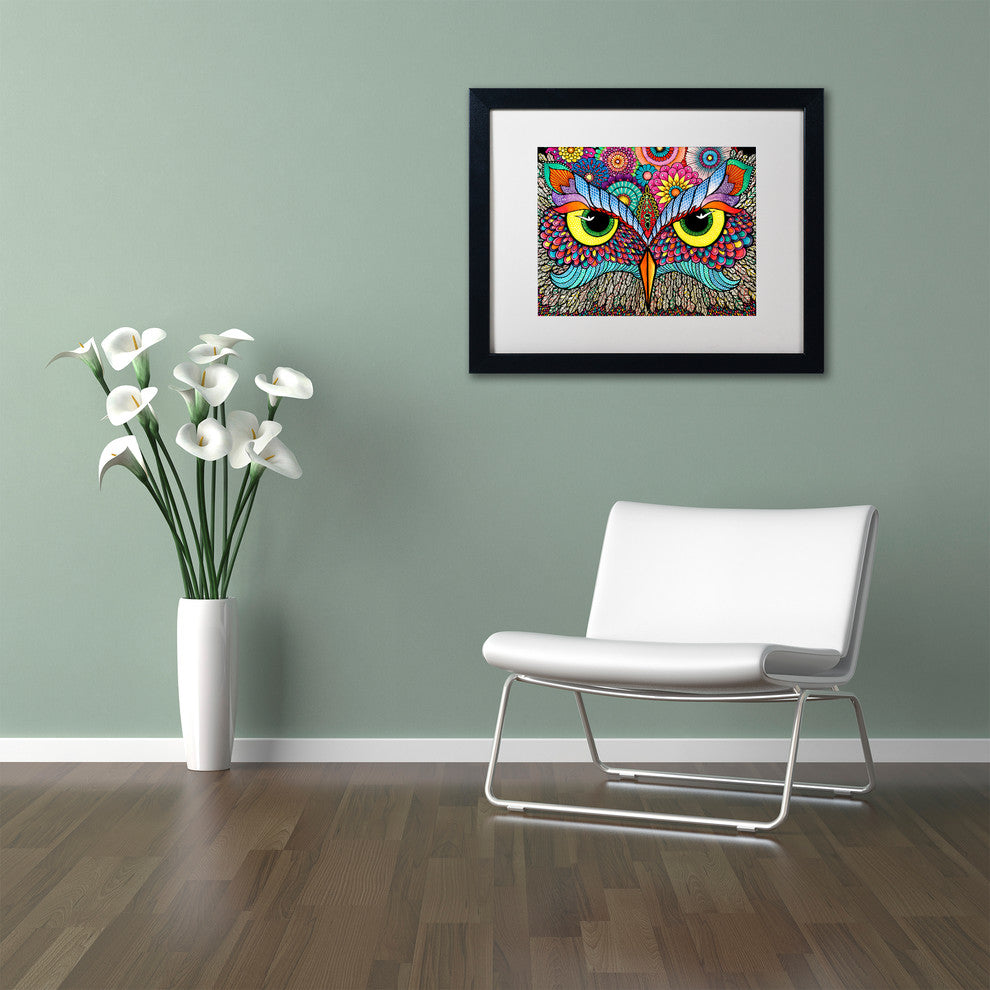Hello Angel 'Owl Face' Art, Black Frame, White Mat, 14x11