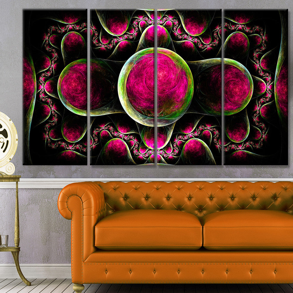 Pink Exotic Fractal Pattern, Abstract Art on Canvas, 48"x28", 4 Panels