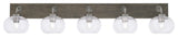 Oxbridge 5 Light Bath Bar, Graphite & Painted Distressed Metal, 7" Clear Bubble