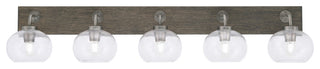 Oxbridge 5 Light Bath Bar, Graphite & Painted Distressed Metal, 7" Clear Bubble