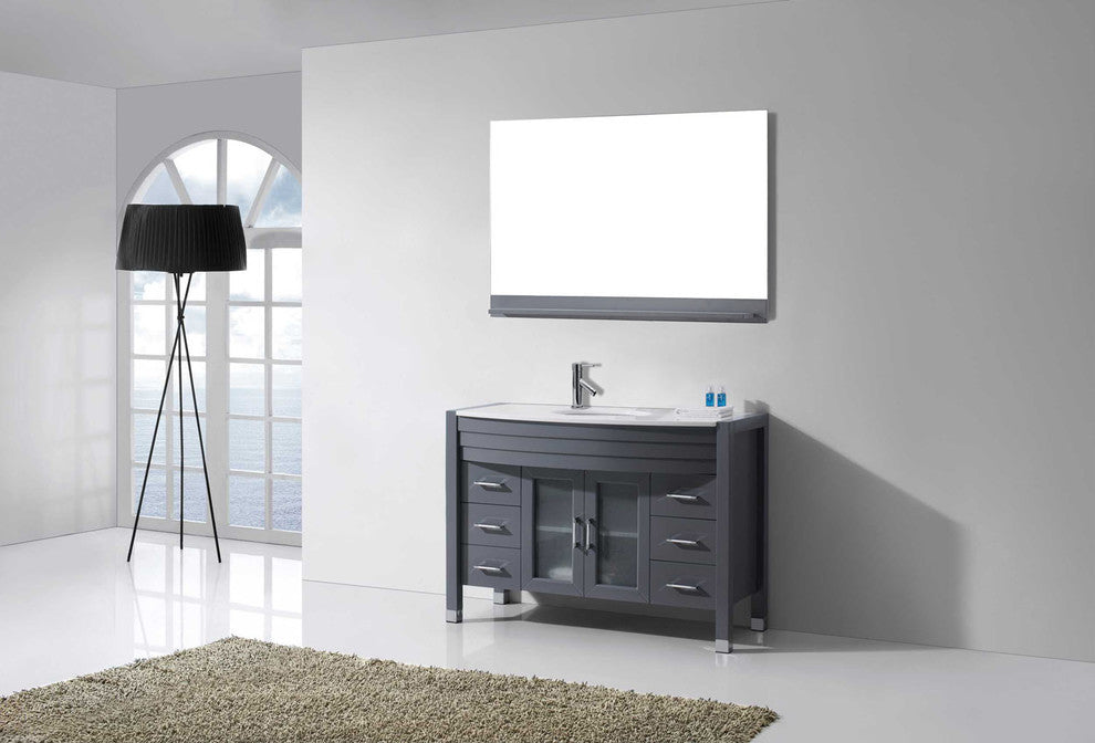Virtu Ava 48" Single Bathroom Vanity, Gray With White Top, Faucet and Mirror