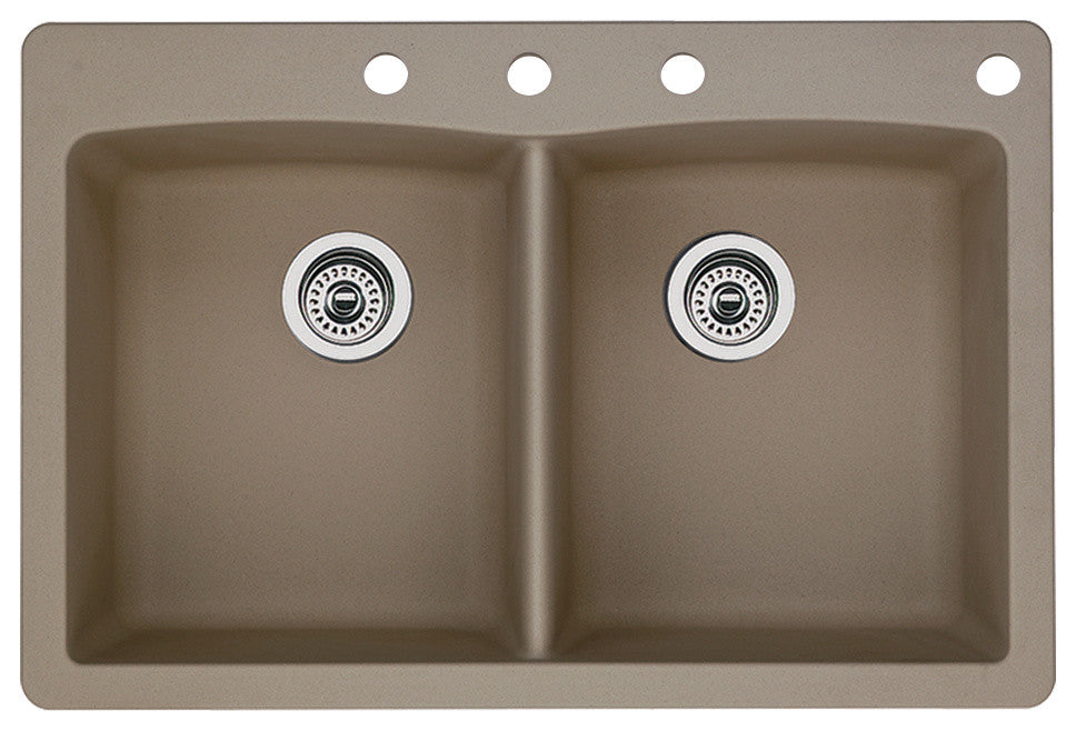 Blanco 441285-4 22"x33" Granite Double Dual-Mount Kitchen Sink, Truffle
