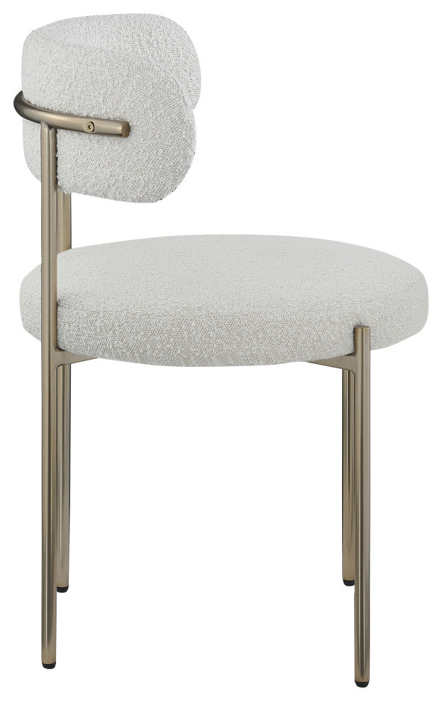 Beacon Dining Chair, Set of 2, Cream, Boucle Fabric, Brushed Brass Finish