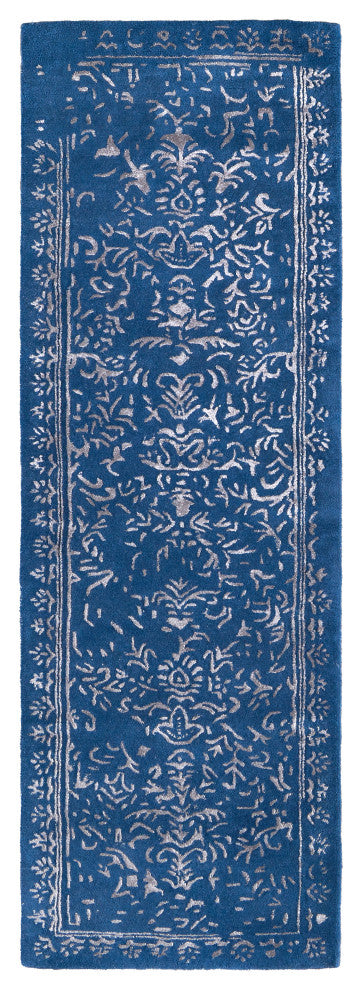 Weave & Wander Khalo Wool Rug, Blue/Silver, 2'-6" X 8'