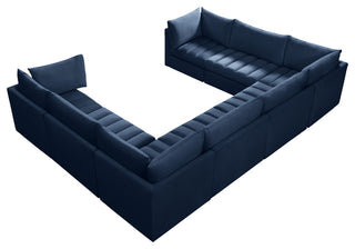Jacob Velvet Upholstered 8-Piece U-Shaped Modular Sectional, Navy
