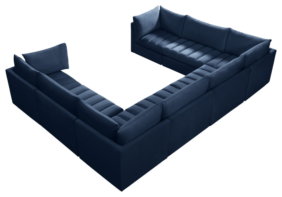 Jacob Velvet Upholstered 8-Piece U-Shaped Modular Sectional, Navy
