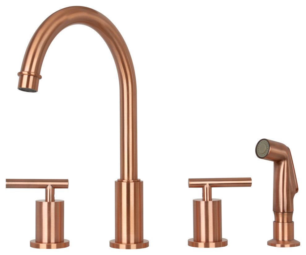 Akicon™ Two-Handles Copper Widespread Kitchen Faucet With Plastic Side Sprayer