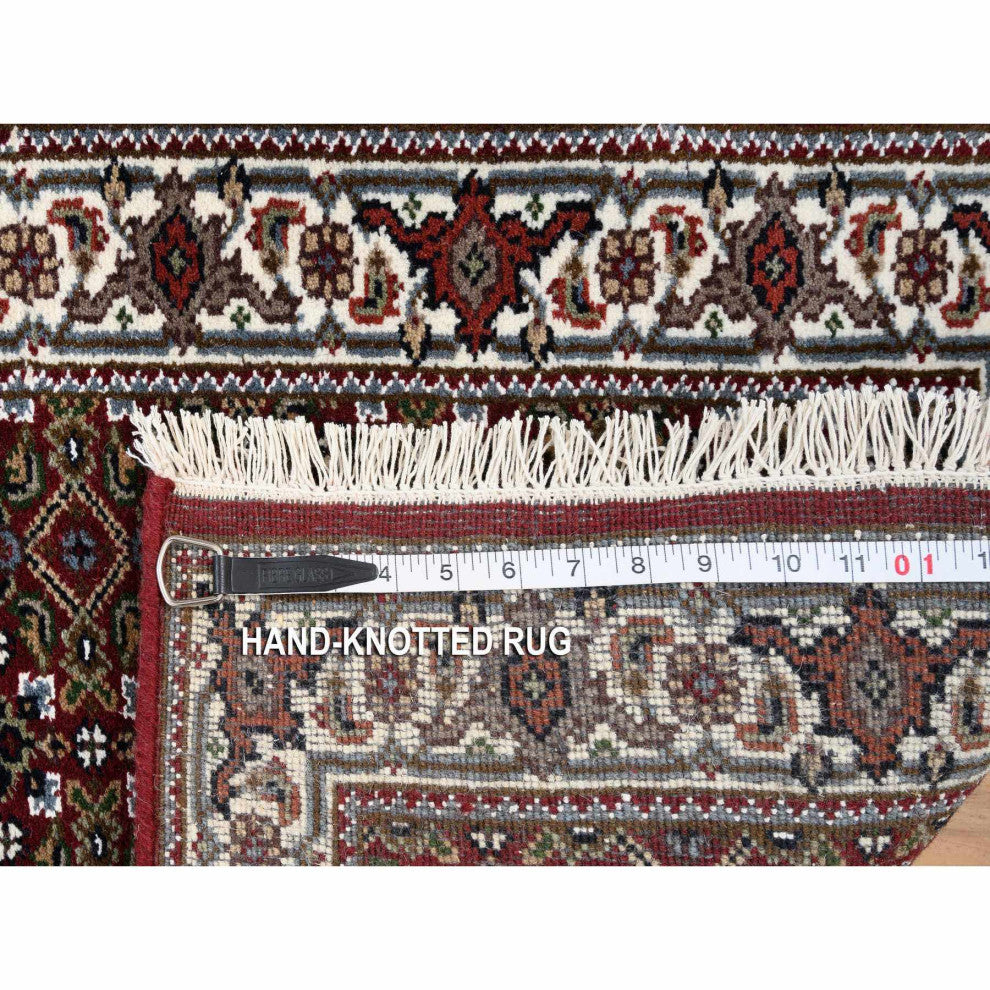 Red Herati Wool and Silk 175 KPSI Hand Knotted Runner Rug, 2'1"x13'10"