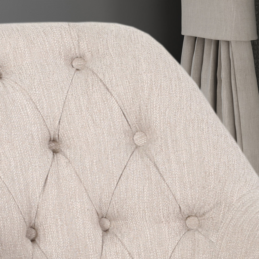 Uriel Tufted Home Office Chair With Swivel Base, Beige, Silver Finish