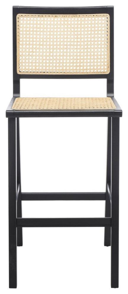 Safavieh Couture Hattie French Cane Barstool, Black/Natural