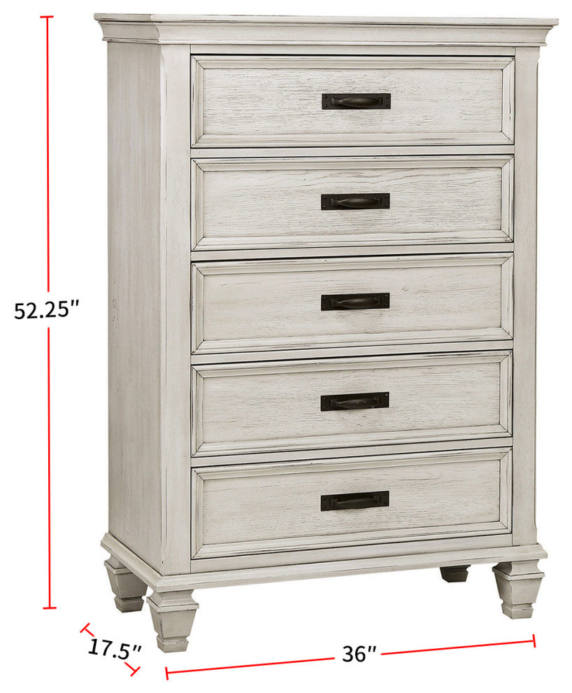 5 Drawers Wooden Chest, Antique White
