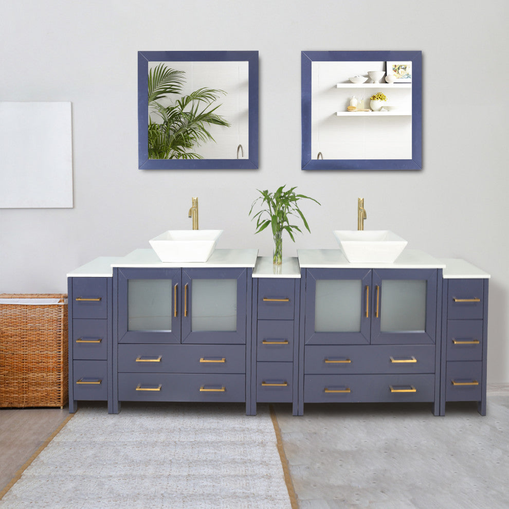 Vanity Art Vanity Set With Vessel Sink, Blue, 108", Standard Mirror