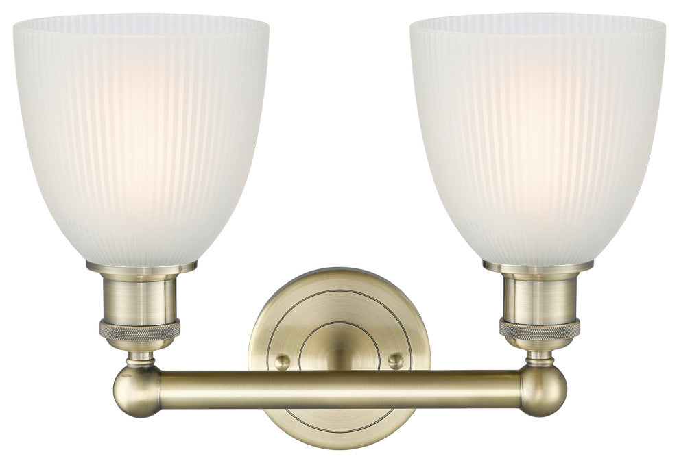 Castile 2-Light 15" Bath Vanity Light, Antique Brass Finish, White Shade
