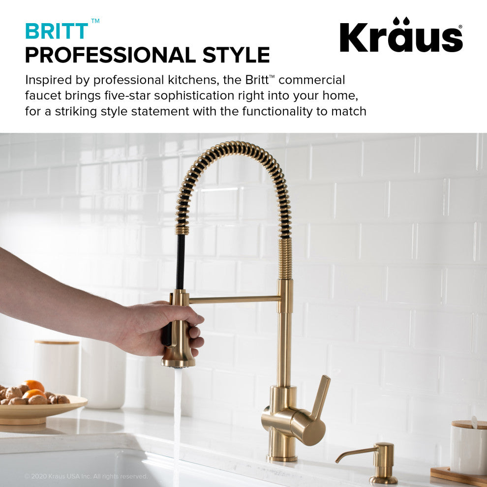 Britt Commercial Style 3-Function Pull-Down 1-Handle 1-Hole Kitchen Faucet, Spot Free Antique Champagne Bronze