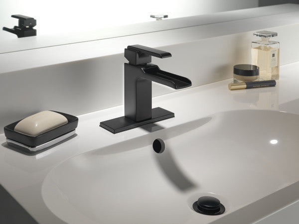 Delta Ara Single Handle Channel Bathroom Faucet, Matte Black, 568LF-BLLPU