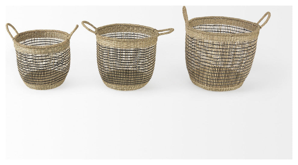 Set of Three Light Brown Storage Baskets