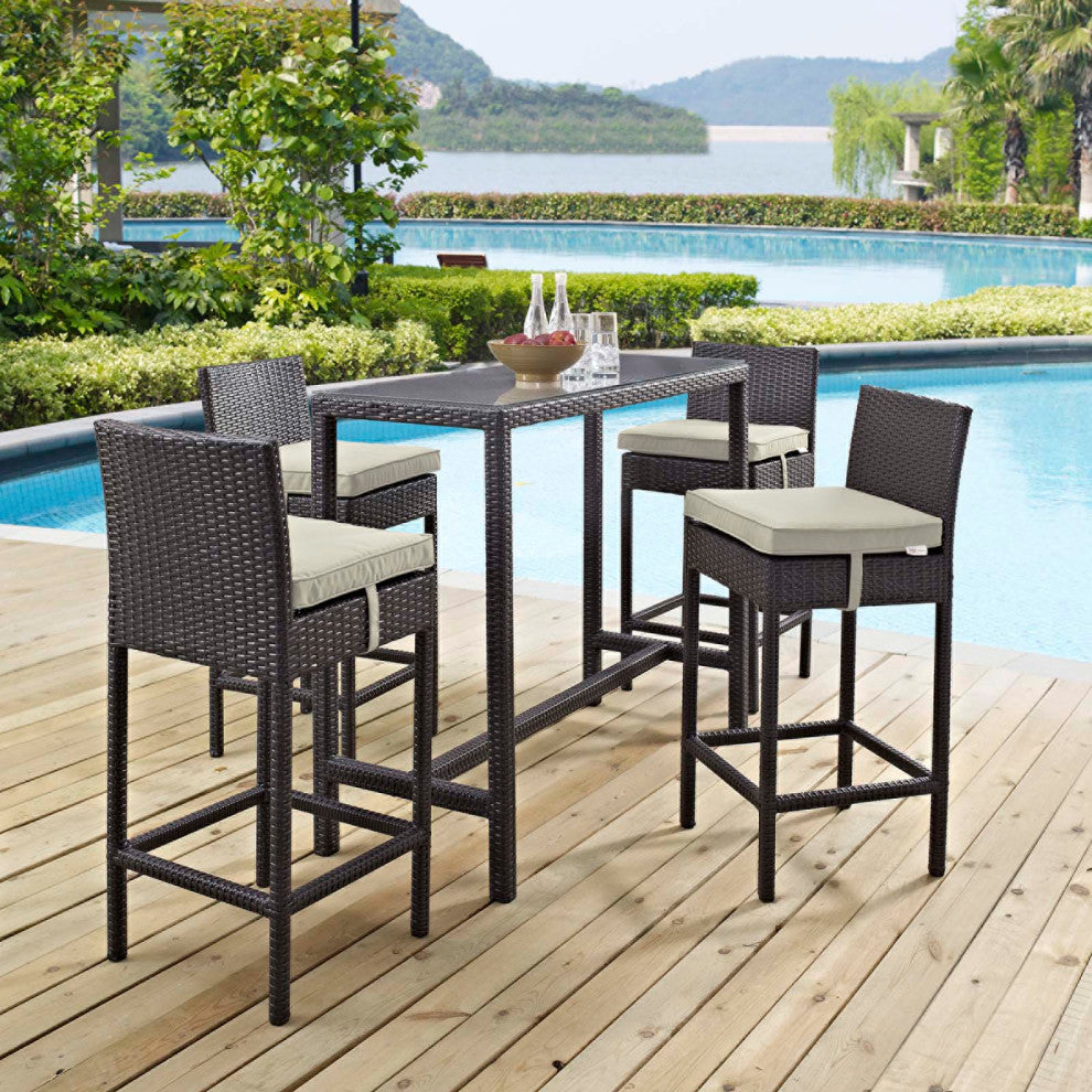 Espresso Beige Convene 5-Piece Outdoor Patio Pub Set
