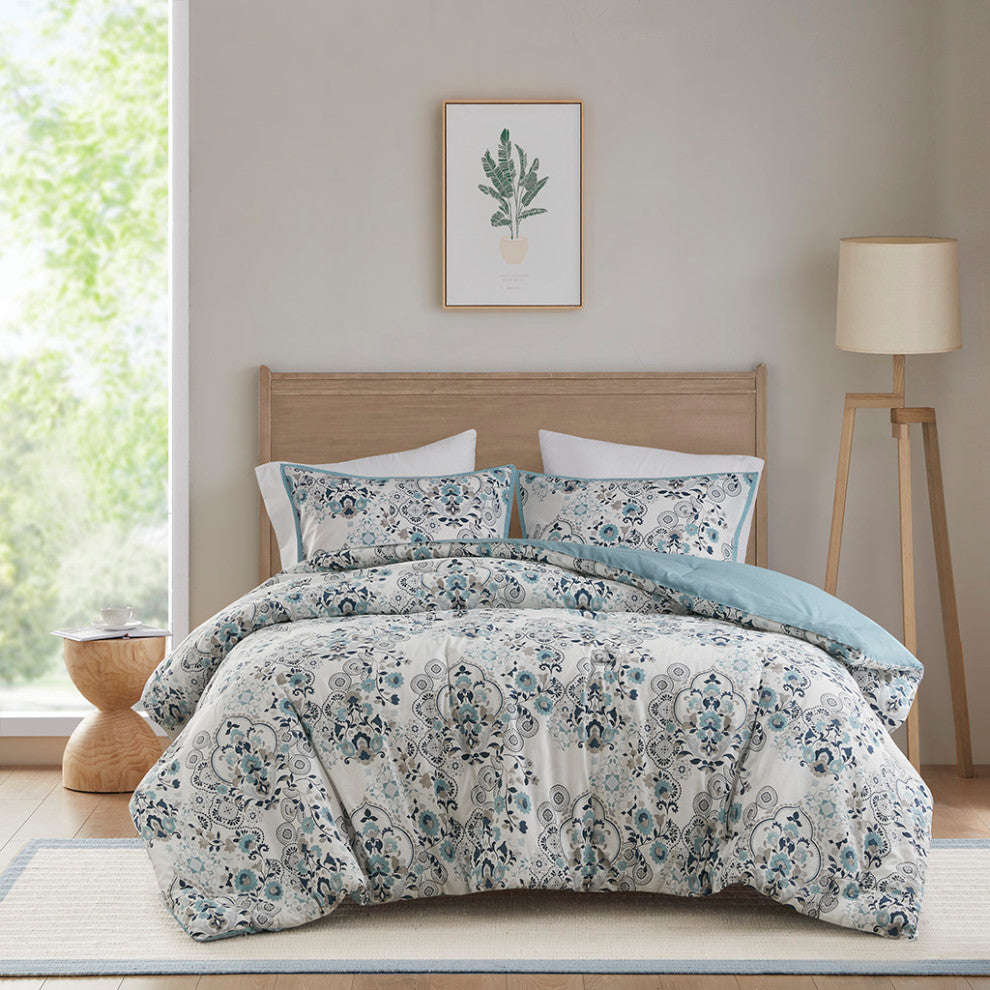 Madison Park Brielle 3 Piece Floral Printed Cotton Comforter Set