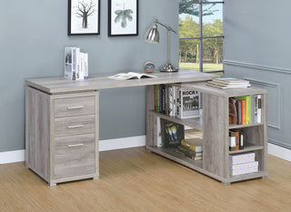 L-Shape Office Desk With 3 Drawers, Gray Driftwood