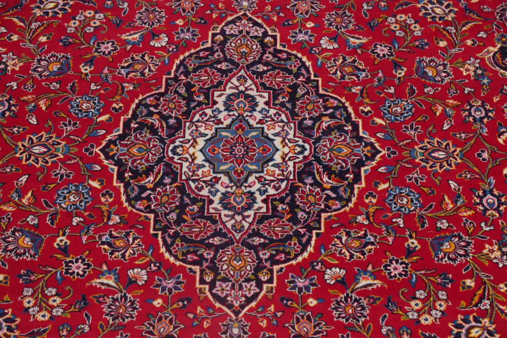 Consigned, Oriental Traditional Hand-Knotted Kashan Persian Area Rug, Red, 9x13