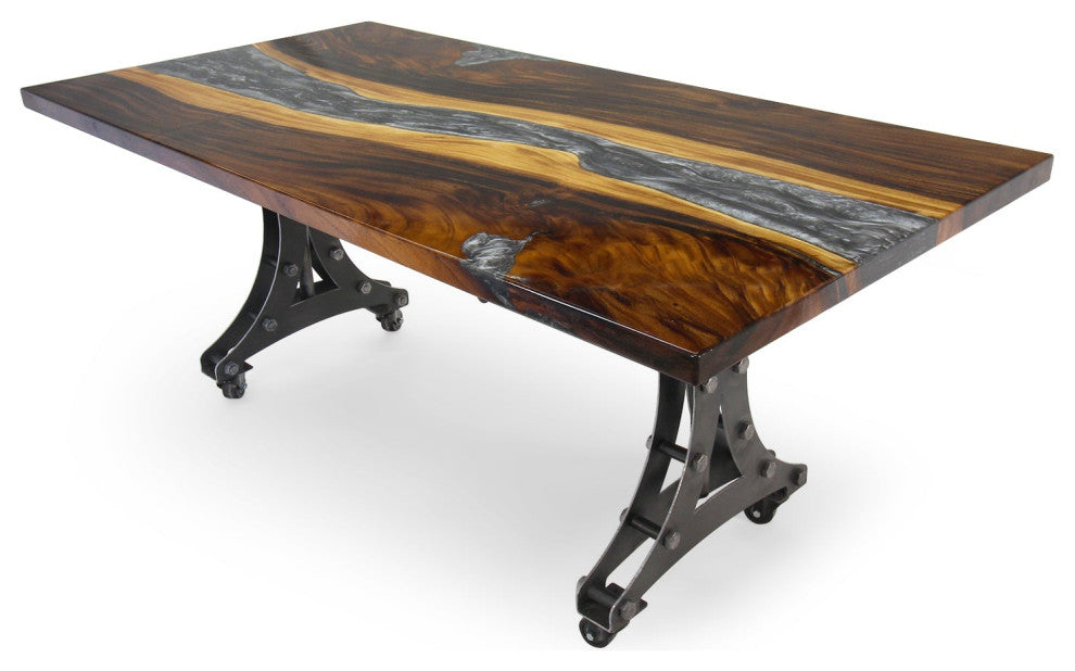 Walnut Live Edge Burl Dining Tabletop - Gray River Resin Epoxy - 80 x 40 x 2"