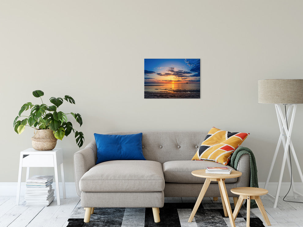 Sunset at Breakwater Lighthouse Coastal Landscape Photo Canvas Print, 16" X 20"