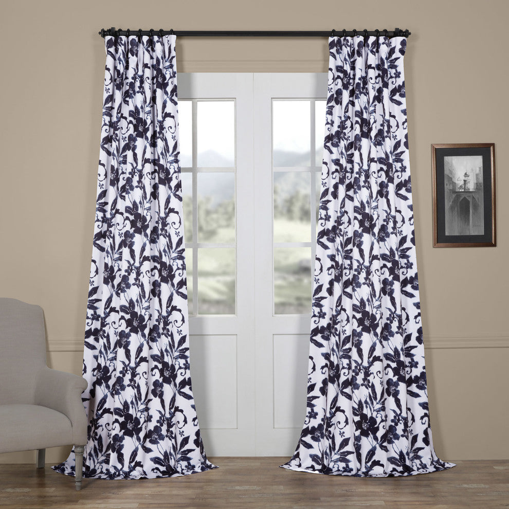 Hibiscus Blue Blackout Room Darkening Curtain Panel Pair, 50"x96"