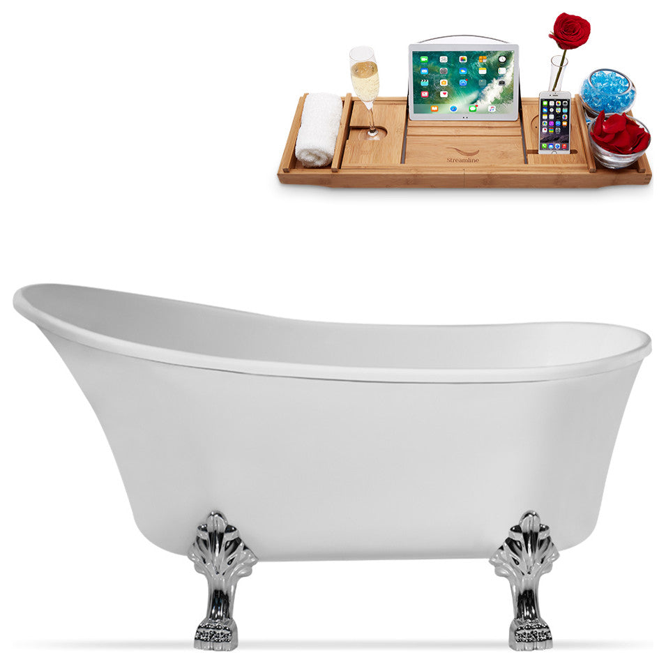 55" Streamline N346CH-IN-BL Clawfoot Tub and Tray With Internal Drain