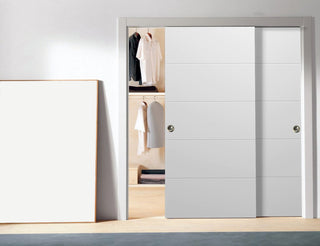 Sliding Bypass Doors 60 x 96, Planum 0770 Painted White
