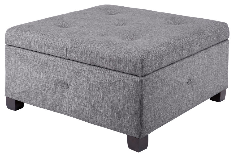 Madison Park Della Button Tufted Soft Close Storage Ottoman, Charcoal