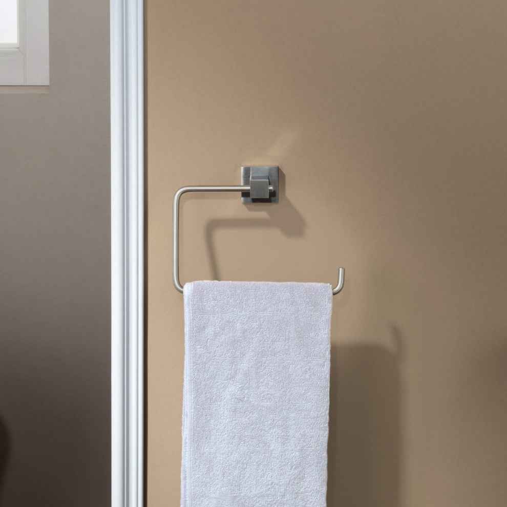 Cube Bathroom Towel Ring, Brushed Nickel