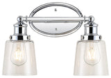 Beverly 15" 2-Light Iron/Seeded Glass Classic Cottage LED Vanity Light, Chrome