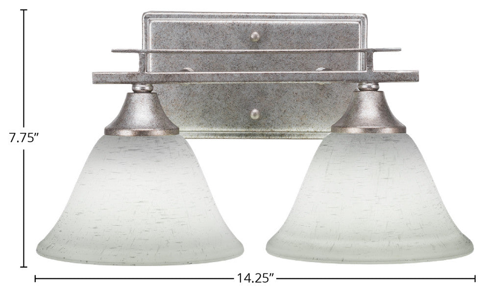 Uptowne 2-Light Bath Bar, Aged Silver/White Muslin