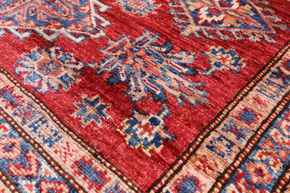 Geometric Super Kazak Hand-Knotted Wool Rug 4' 2" X 5' 6" Q10263