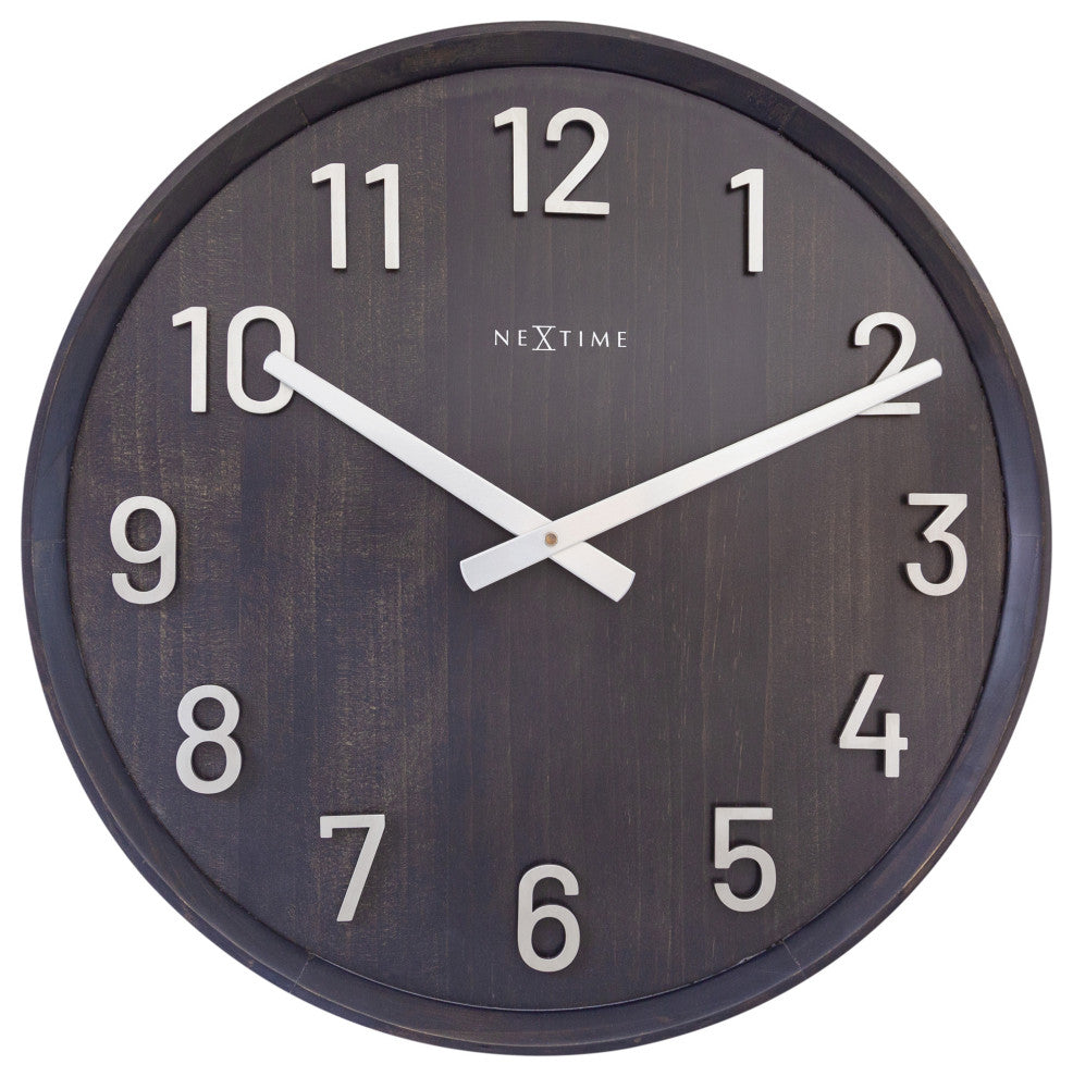 Precious 20" Wooden Wall Clock With Raised Metal Numbers, Black