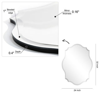 Frameless Beveled Oblong Scalloped Wall Mirror, 1"-Beveled Edge, 24"x32"