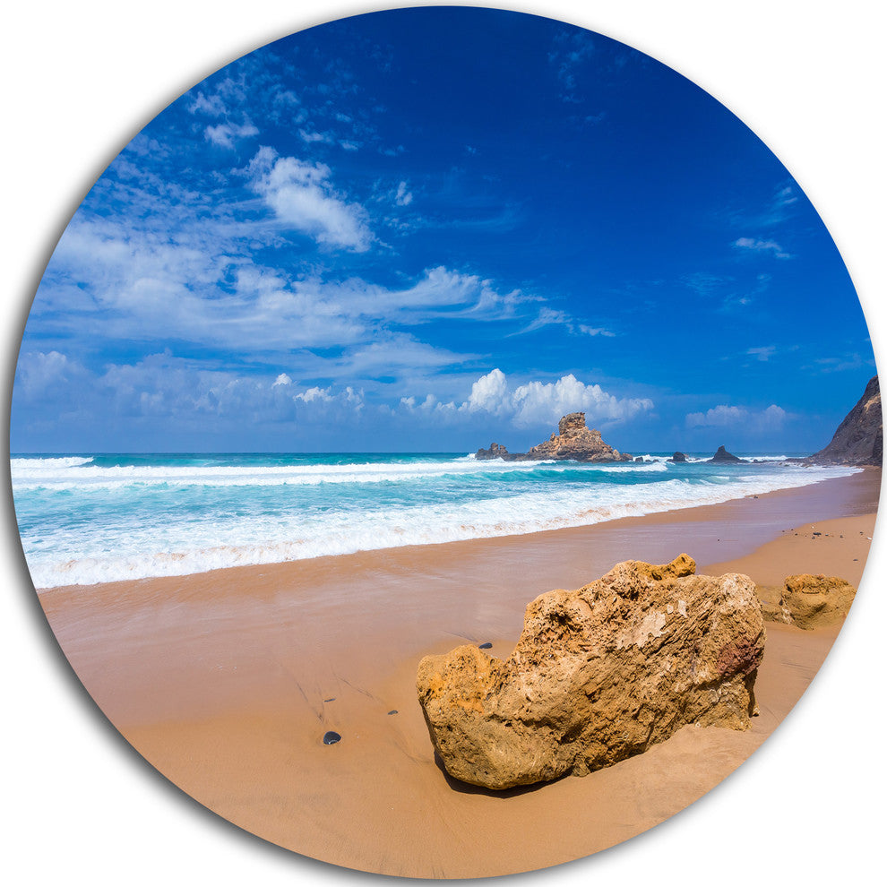 Huge Brown Rock In Atlantic Seashore, Seashore Round Wall Art, 36"