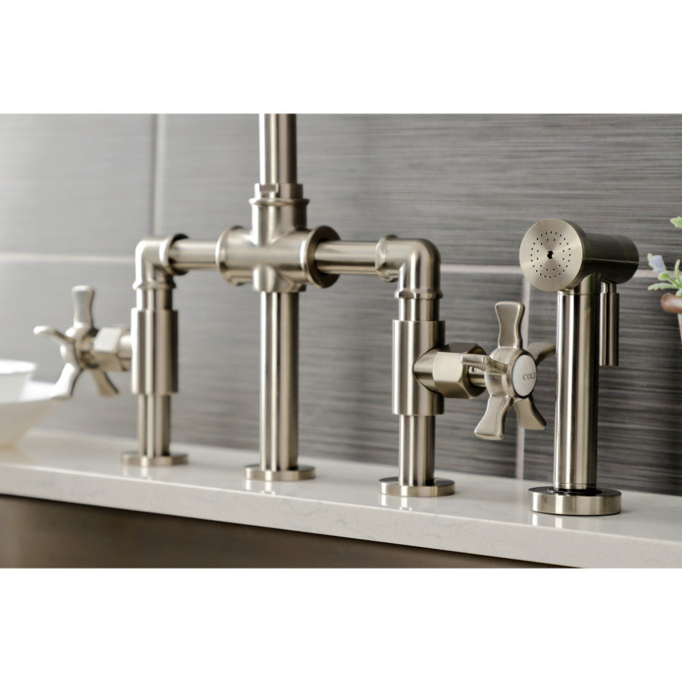 KS2338NX Bridge Kitchen Faucet With Brass Sprayer, Brushed Nickel