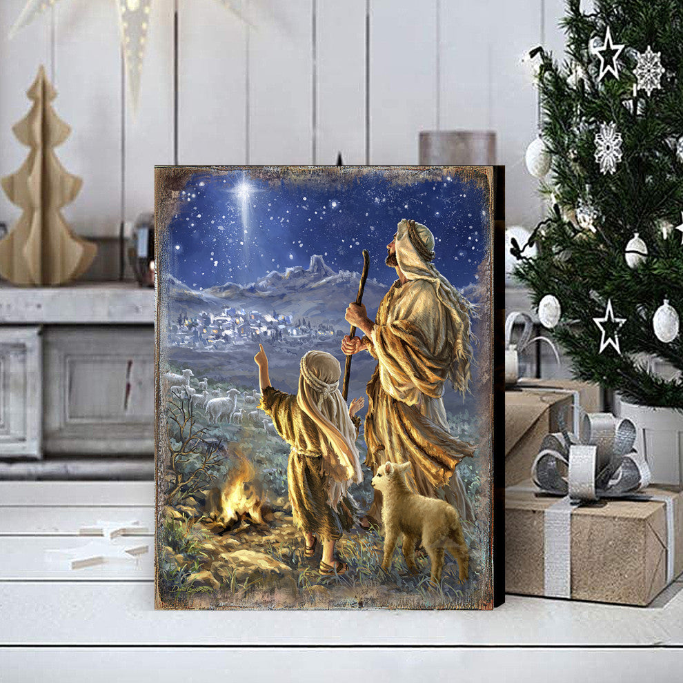 Shepherds Keeping Watch Wooden Block, 36 X 24