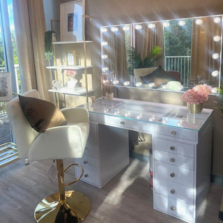 Hollywood Glow Panorama Extra Wide Vanity Mirror, Glossy White, Clear Led