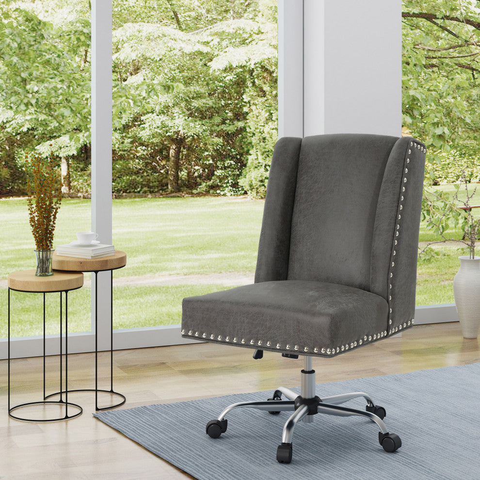 GDF Studio Quentin Contemporary Fabric Swivel Office Chair, Slate/Chrome