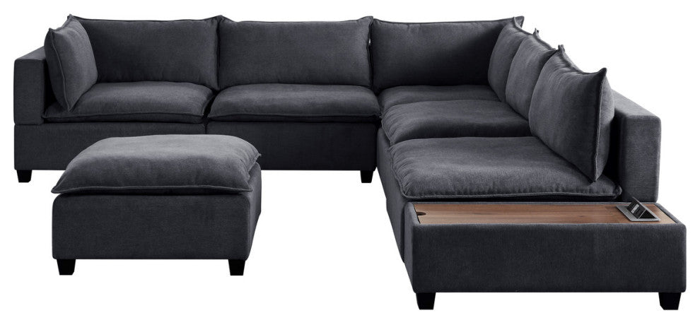 Madison Down Feather Sectional Sofa, Ottoman and USB Storage Console Table, Dark