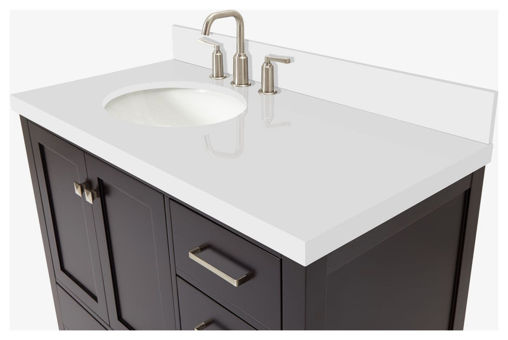 Cambridge Espresso 43" Left Offset Oval Sink Vanity With Quartz Countertop