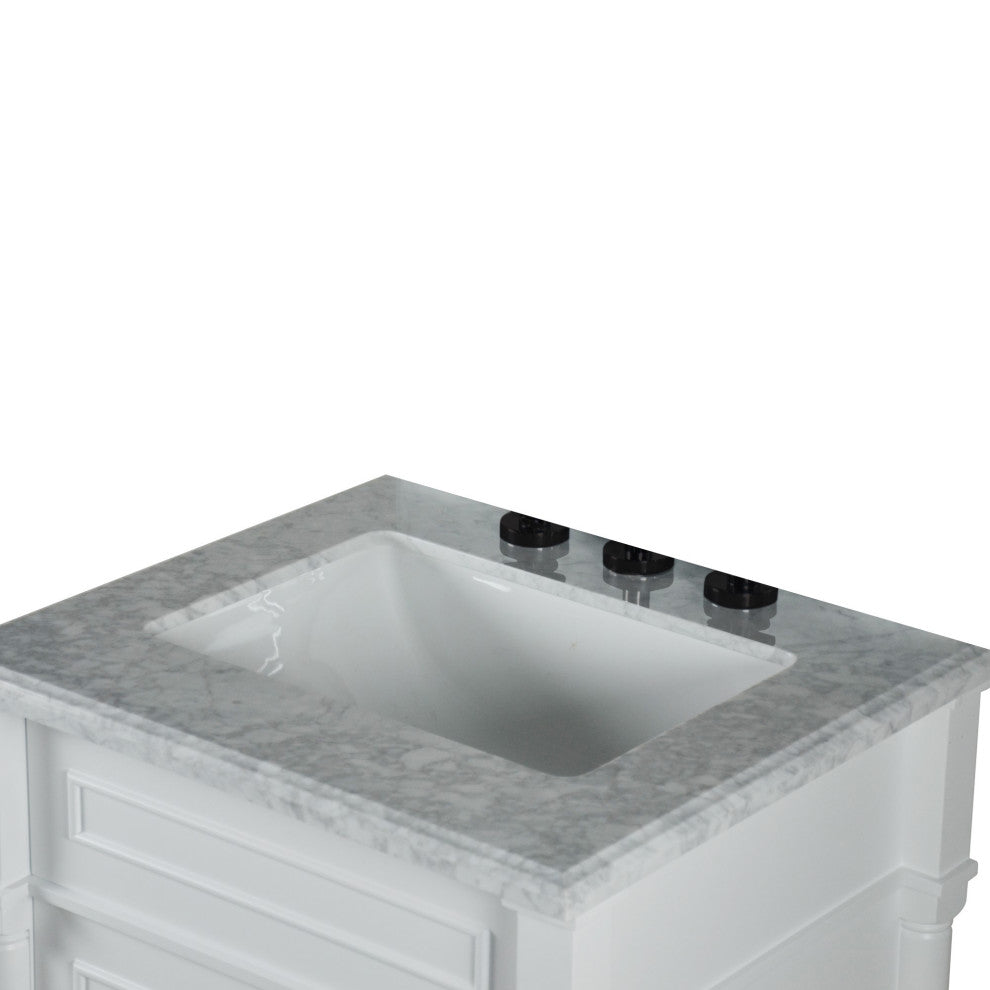 24" Single Vanity, Light Gray With White Carrara Marble Top