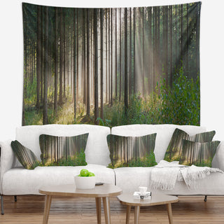 Green Forest in Mist Panorama Landscape Wall Tapestry, 92"x78"