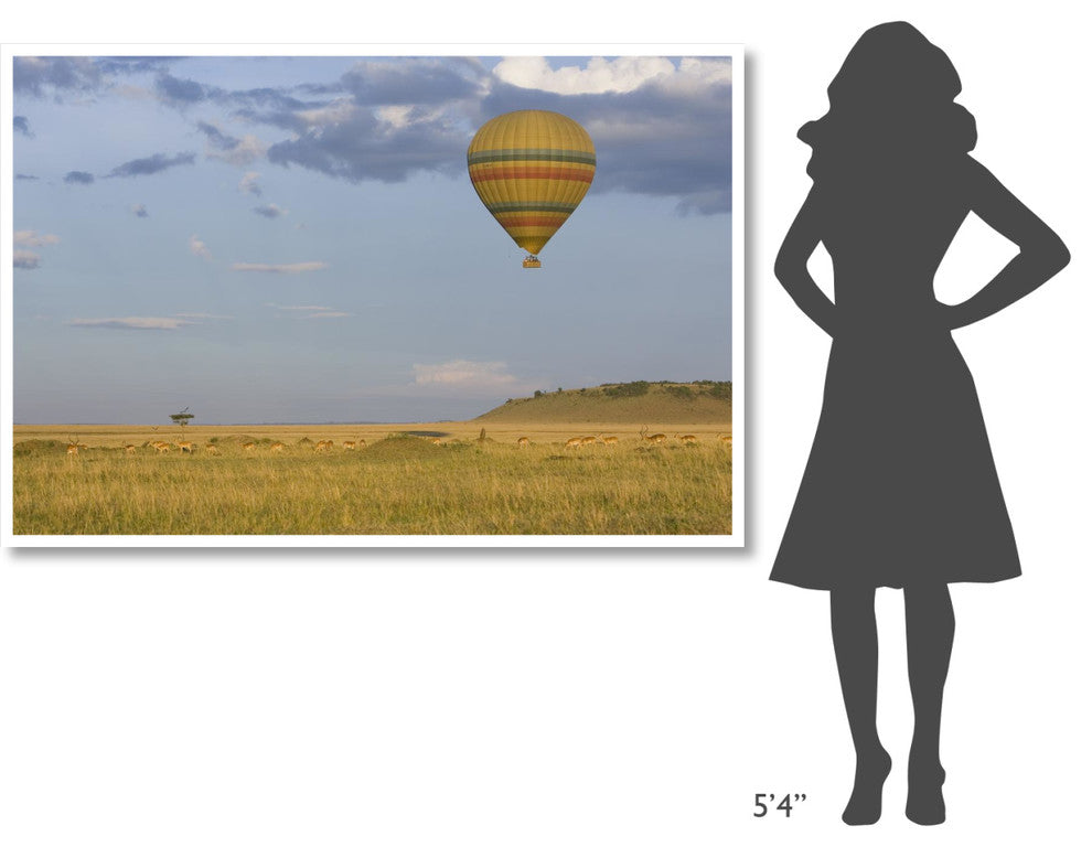 "Hot air balloon flying over herd, Masai Mara Triangle" Paper Art, 62"x42"