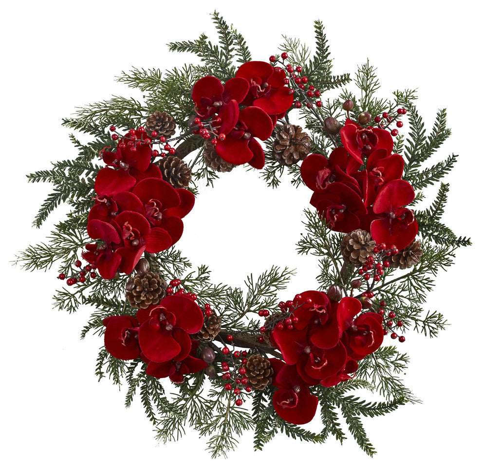 22" Orchid, Berry & Pine Holiday Wreath