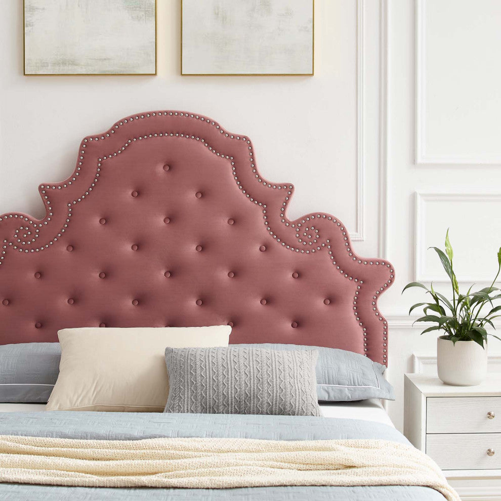 Tufted Platform Bed Frame, Queen Size, Velvet, Pink, Modern Contemporary